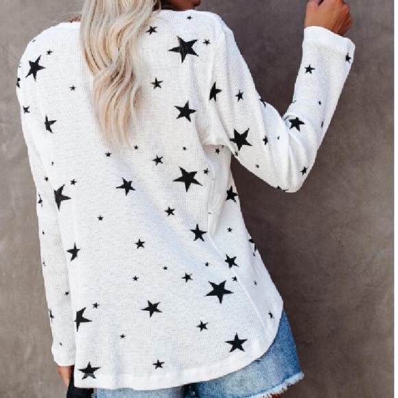 New white and black star print long sleeve shirt - Picture 5 of 10